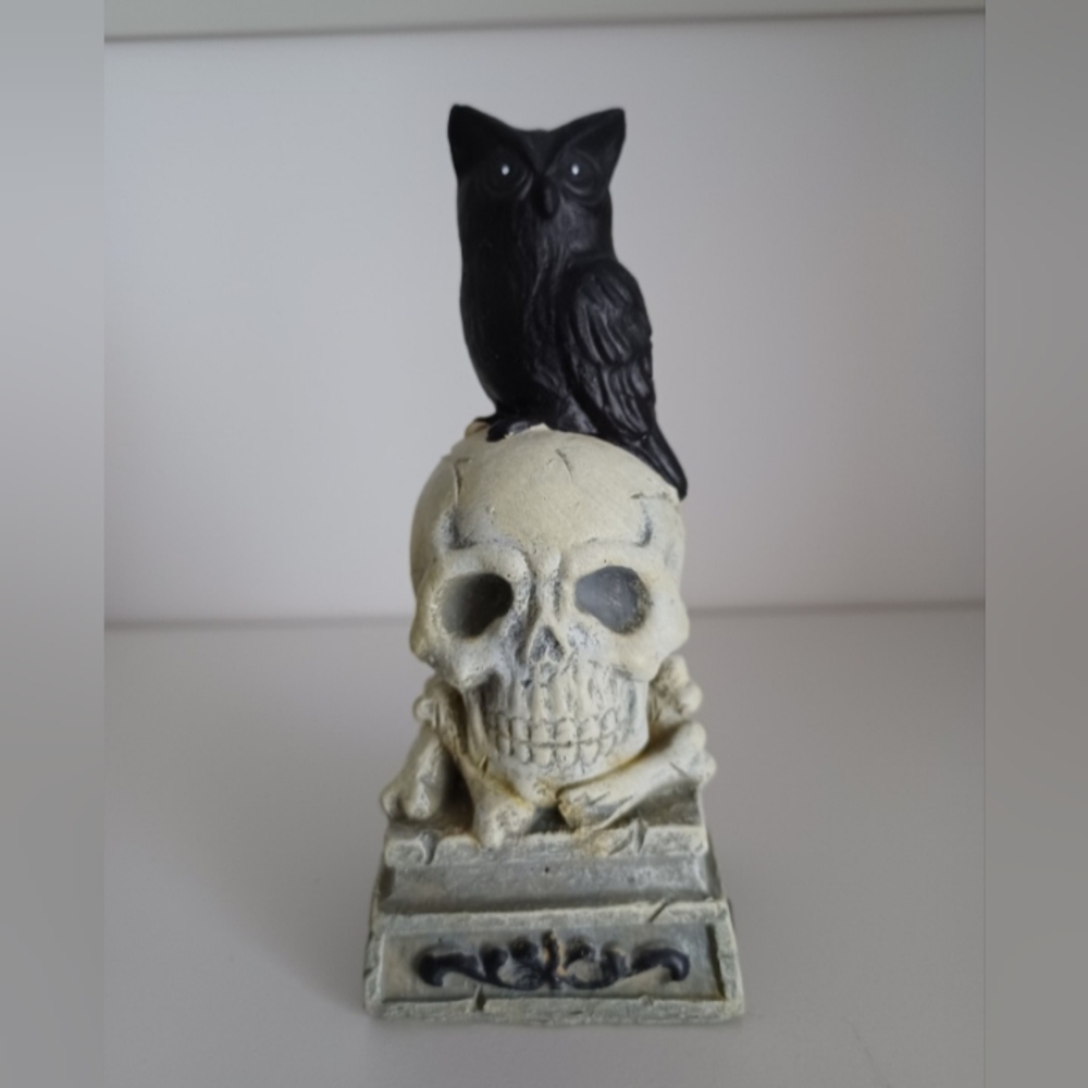 Skull And Owl Small Halloween Decor Piece